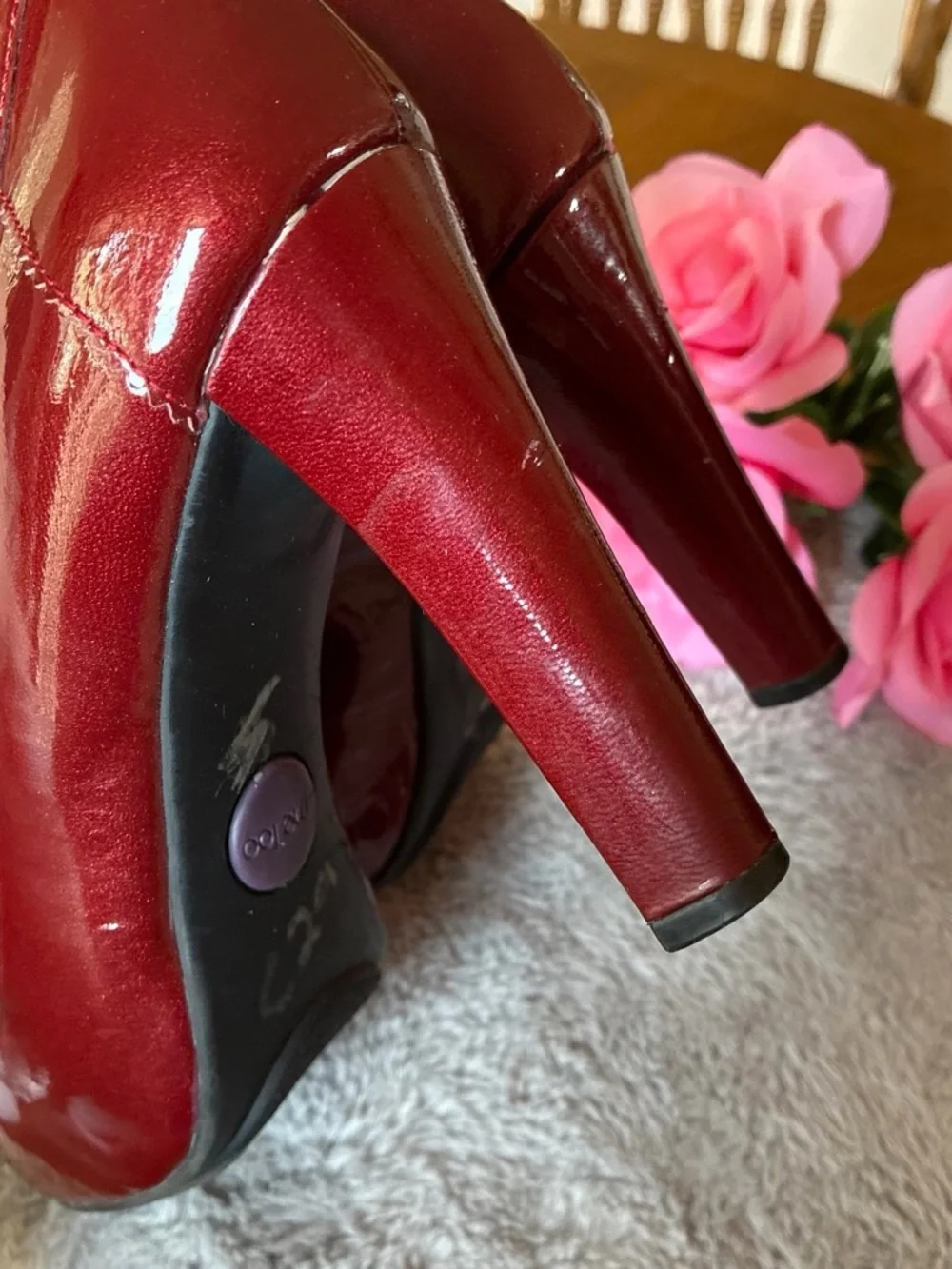 me too Burgundy Patent Platform Heels